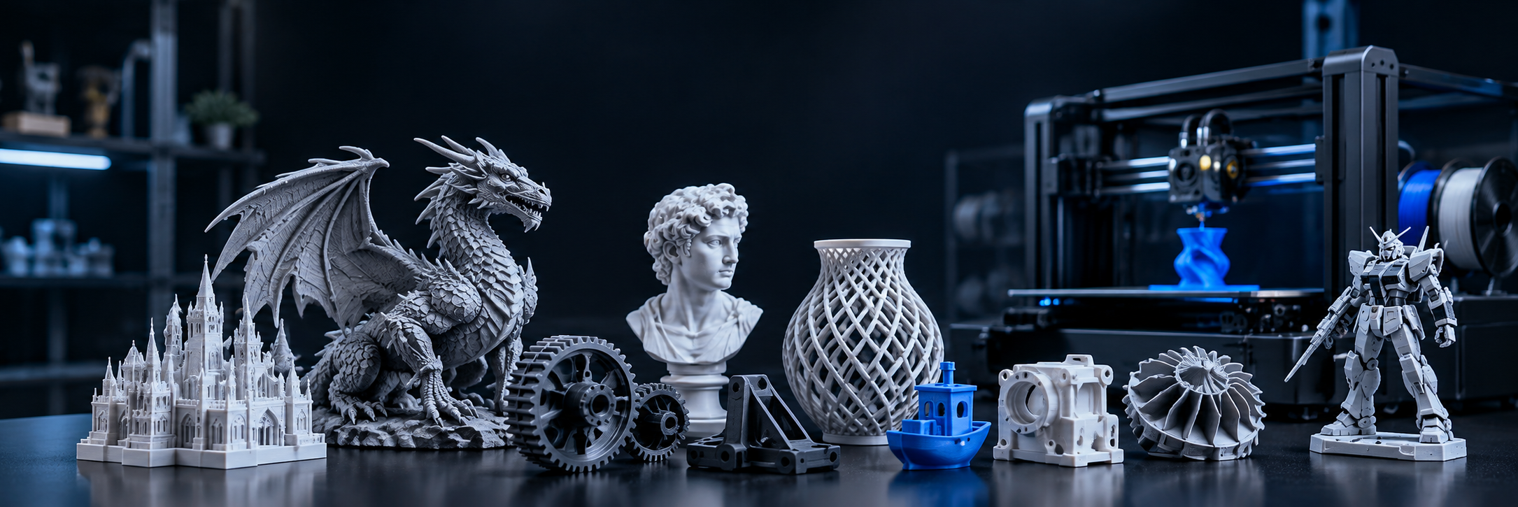 Collection of FDM 3D printed products and models